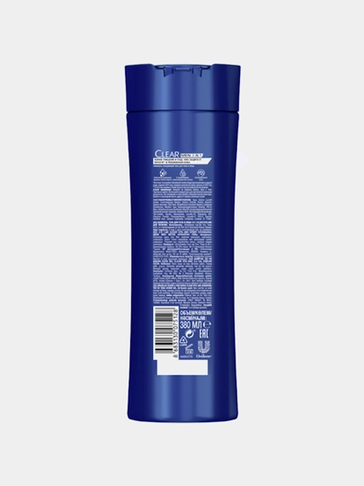 Qazg‘oqqa qarshi CLEAR MEN 3 in 1 faollashtirilgan ko‘mirli soch shampuni, 380 ml