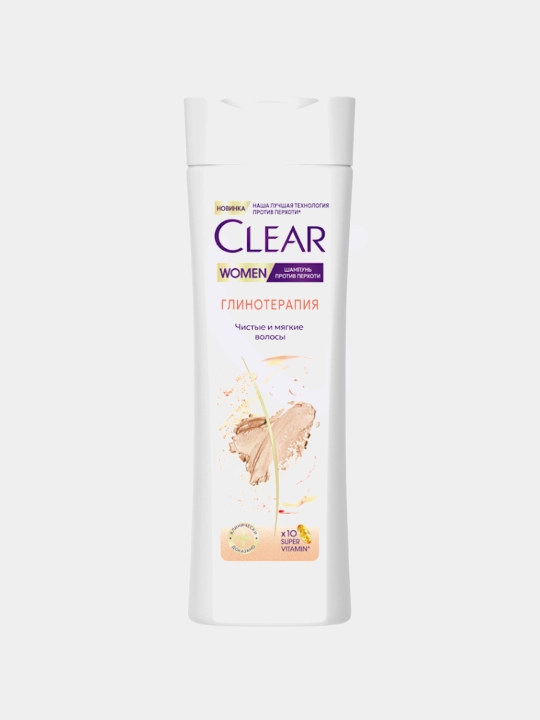 CLEAR WOMEN "Glinoterapiya" shampuni, toza va yumshoq sochlar, qazg‘oqqa qarshi, 180 ml