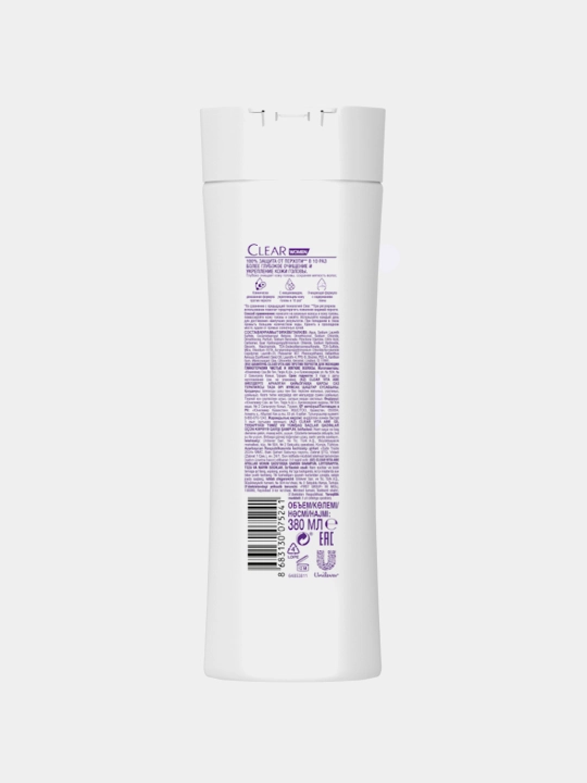 CLEAR WOMEN "Glinoterapiya" shampuni, toza va yumshoq sochlar, qazg‘oqqa qarshi, 180 ml