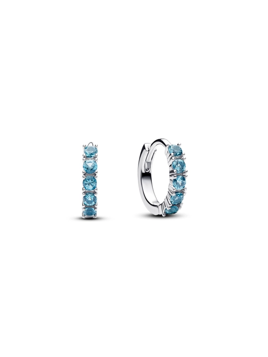 Серьги-кольца Pandora из серебра 925 с голубыми аквамариновыми кристаллами
