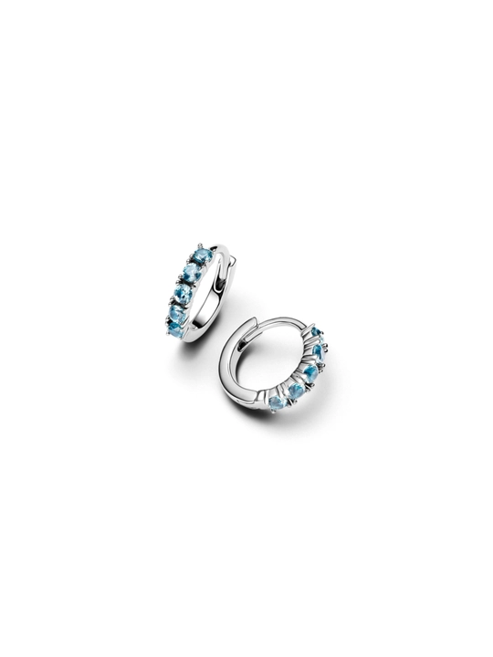Серьги-кольца Pandora из серебра 925 с голубыми аквамариновыми кристаллами