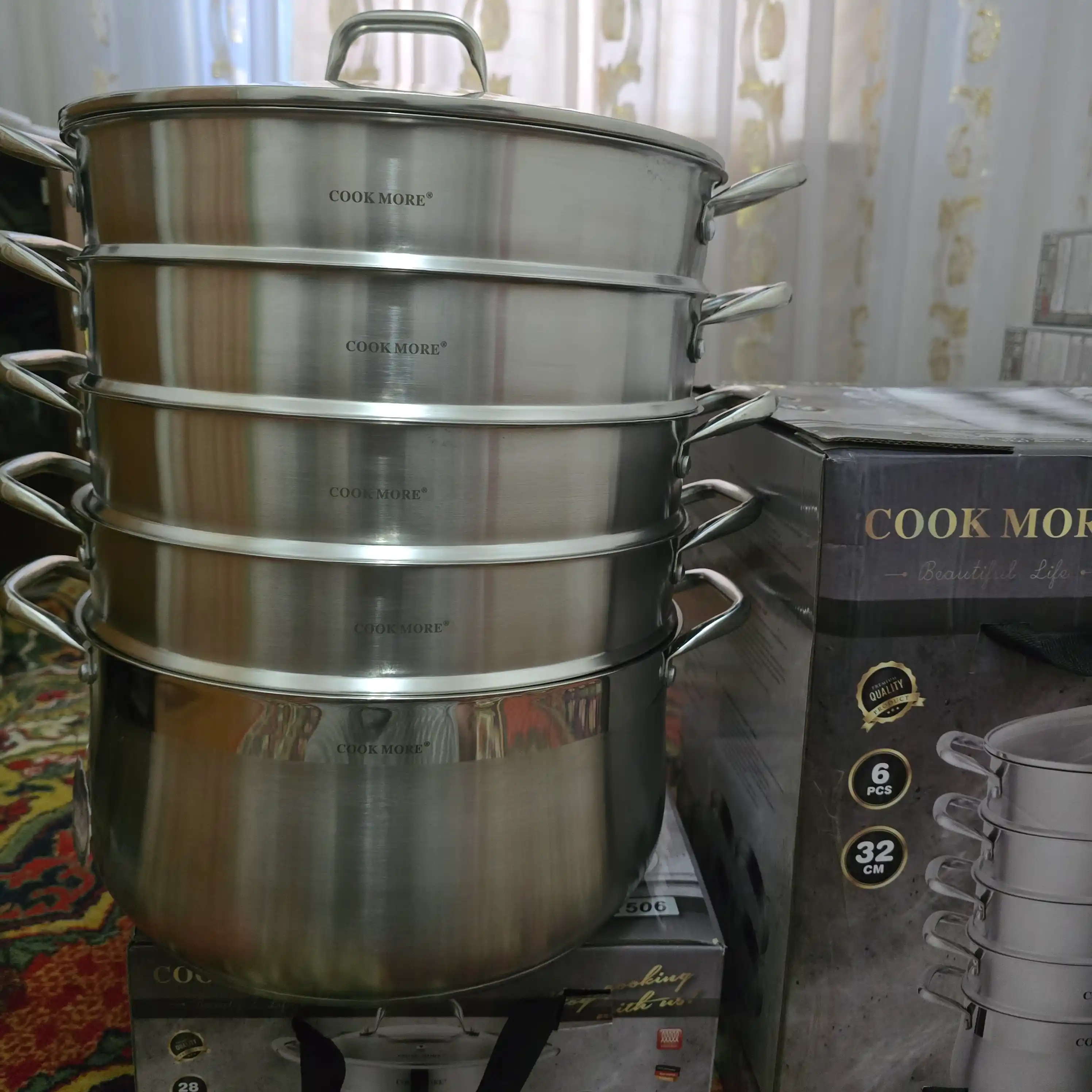 Мантоварка COOK MORE из нержавеющей стали, с крышкой, для мантов на пару