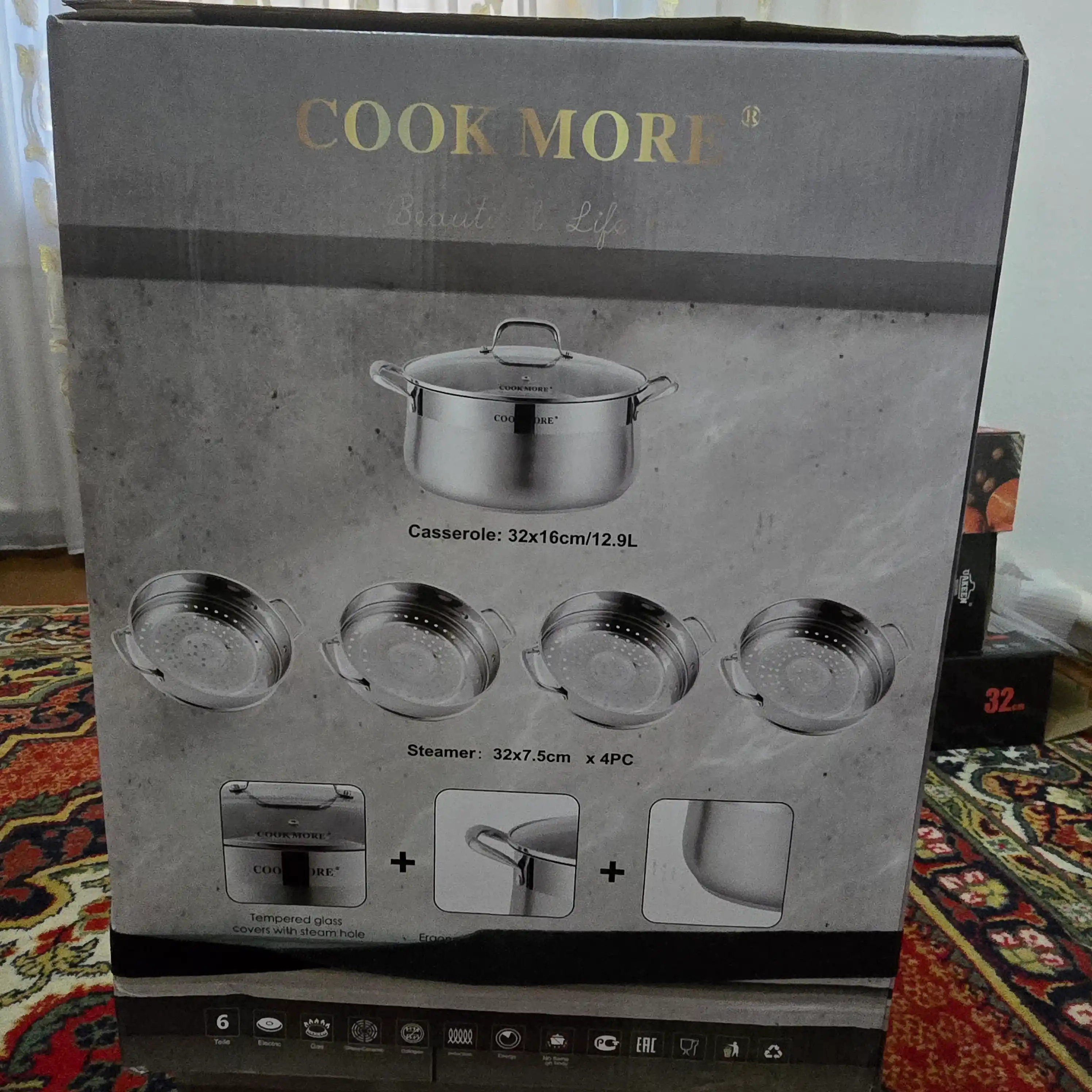Мантоварка COOK MORE из нержавеющей стали, с крышкой, для мантов на пару