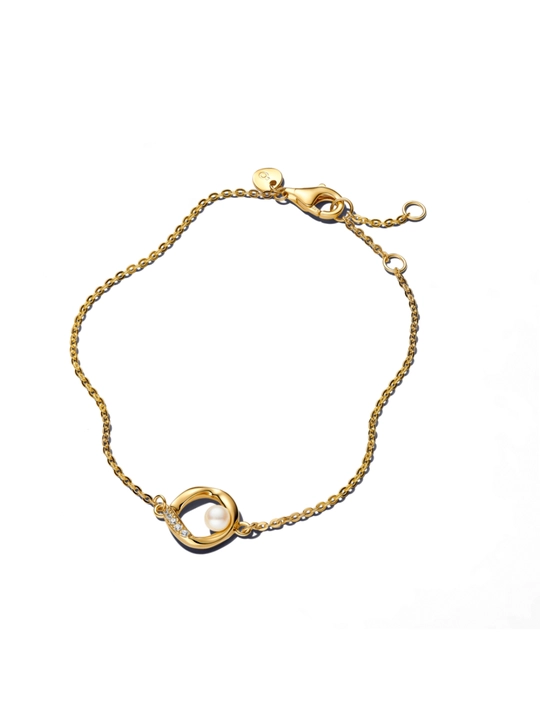 Браслет Pandora с натуральным жемчугом, цирконием и позолотой 14K