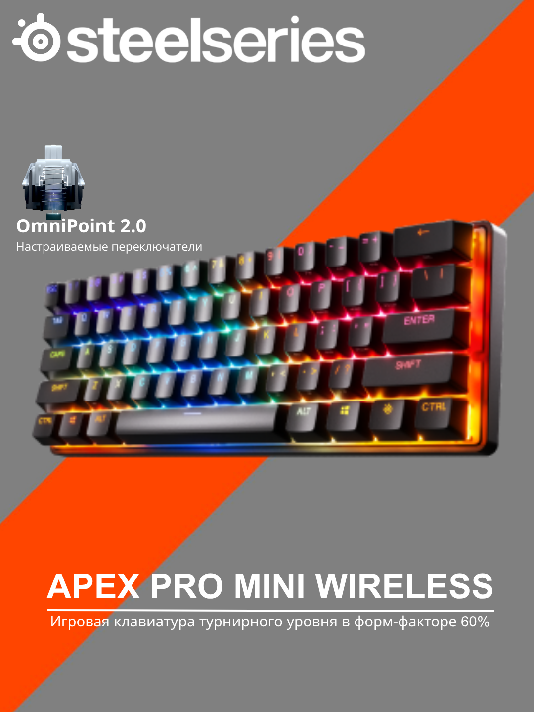 SteelSeries Apex Pro Mini - беспроводная игровая клавиатура турнирного уровня 60% - 