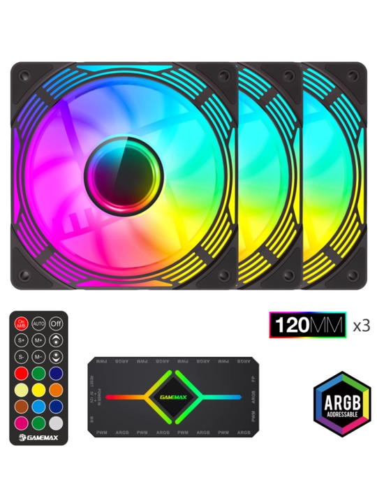 Набор вентиляторов GameMax KF300 3×120 мм ARGB с V4.0 HUB и пультом управления