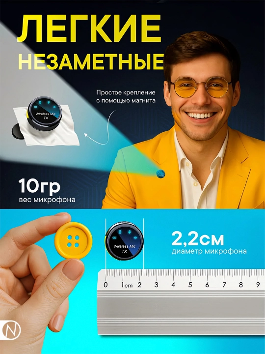 Simsiz petlichkali mikrofon, 2 tasi 1 da, iPhone va Android uchun, Type-C va Lightning