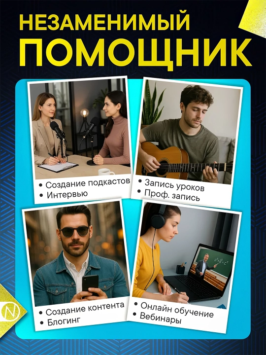 Simsiz petlichkali mikrofon, 2 tasi 1 da, iPhone va Android uchun, Type-C va Lightning