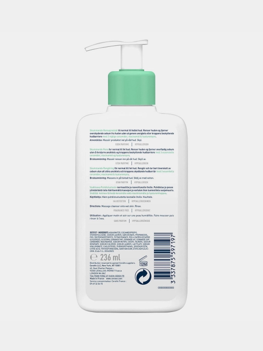 CeraVe namlantiruvchi yuzni yuvish krem-ko‘pigi, 236 ml