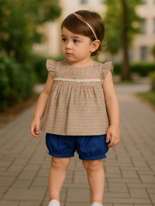 Летний комплект: платье и штанишки для девочек, 2–3 лет, из батиста - 