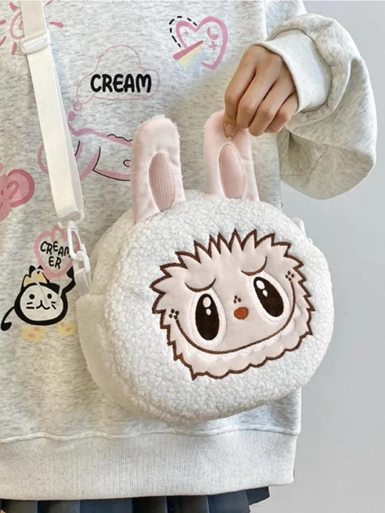 Детская плюшевая сумка из коллекции Labubu – с ушками и молнией, 24x20 см