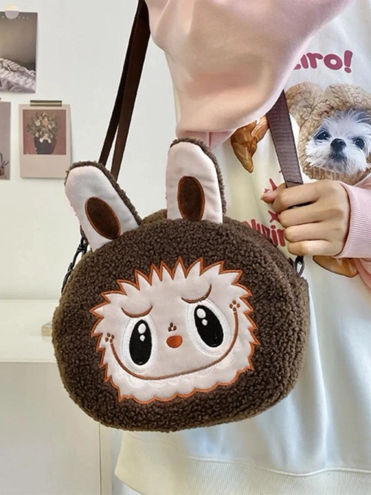 Детская плюшевая сумка из коллекции Labubu – с ушками и молнией, 24x20 см