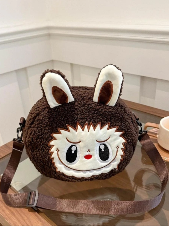 Детская плюшевая сумка из коллекции Labubu – с ушками и молнией, 24x20 см