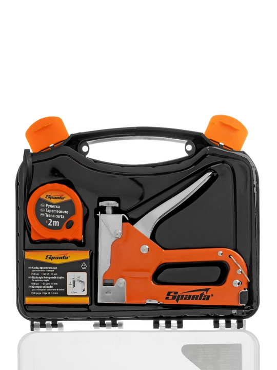 Степлер мебельный SPARTA, скобы 53,4-14 мм 500 шт, рулетка 2 м, 42003