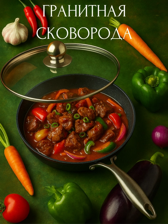 Глубокая сковорода с крышкой, с мраморным покрытием Culichef, 26 см - 