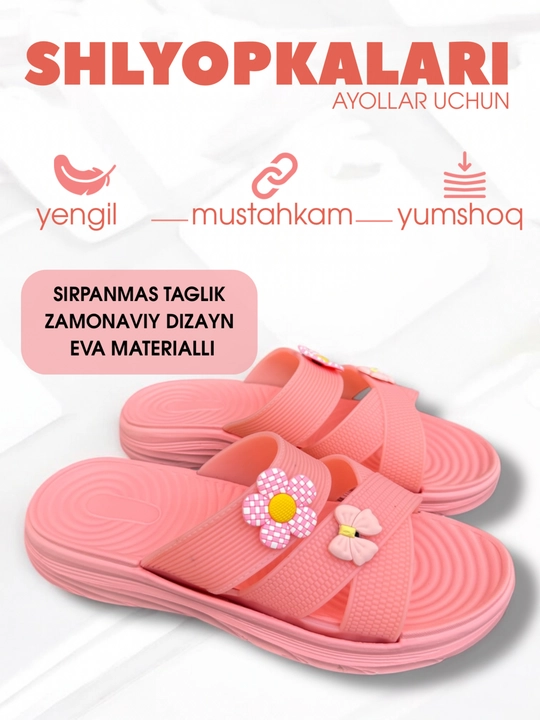 Ayollar uchun yozgi shippaklar (bir o‘lcham kichik), plyaj va uy uchun rezina shlyopkalar