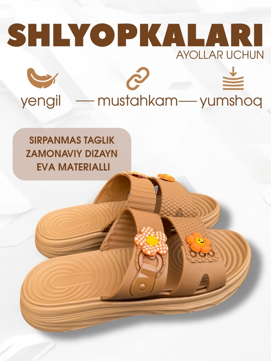 Ayollar uchun yozgi shippaklar (bir o‘lcham kichik), plyaj va uy uchun rezina shlyopkalar