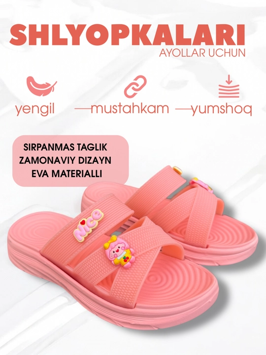 Ayollar uchun yozgi shippaklar (bir o‘lcham kichik), plyaj va uy uchun rezina shlyopkalar