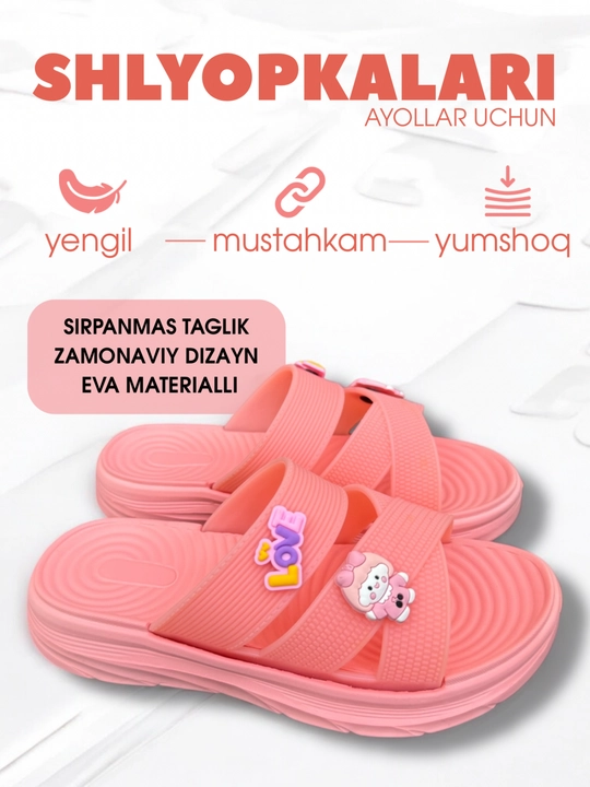 Ayollar uchun yozgi shippaklar (bir o‘lcham kichik), plyaj va uy uchun rezina shlyopkalar