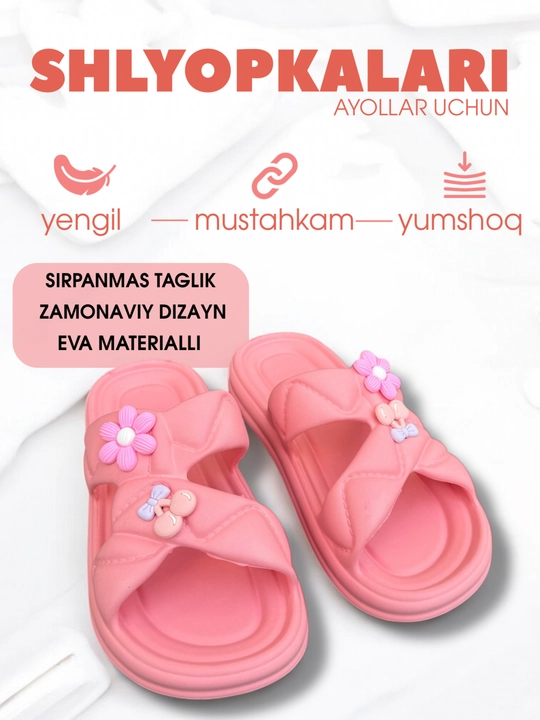 Ayollar uchun yozgi shippaklar (bir o‘lcham kichik), plyaj va uy uchun rezina shlyopkalar
