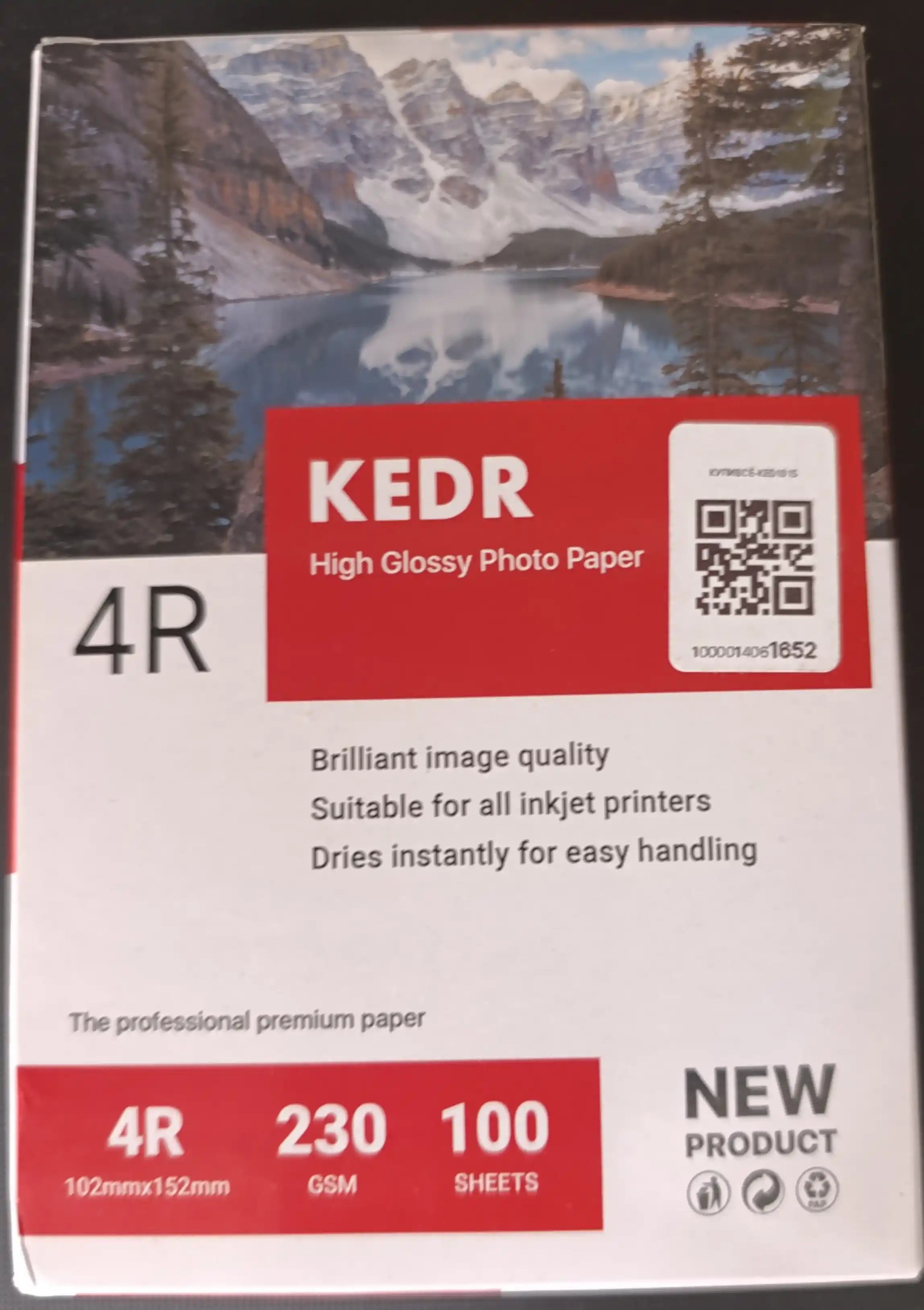 Professional foto qog'oz, porloq, o'lchami 10 sm*15 sm, 230 g/sm, formati 4R, 100 varaq