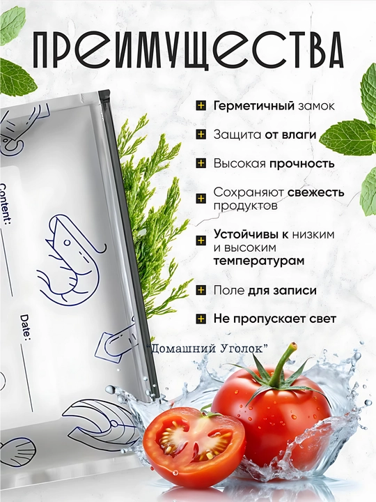 Пакеты с фольгой и замком-слайдером,для хранения и заморозки продуктов,23*17/26Х29 см 5 шт