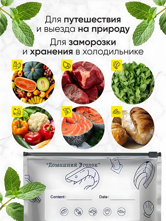 Пакеты с фольгой и замком-слайдером,для хранения и заморозки продуктов,23*17/26Х29 см 5 шт - 