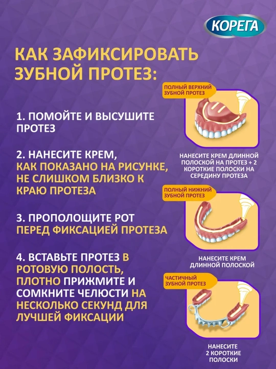 Крем для фиксации зубных протезов Корега Максимальная фиксация + Прилегание, 40 г