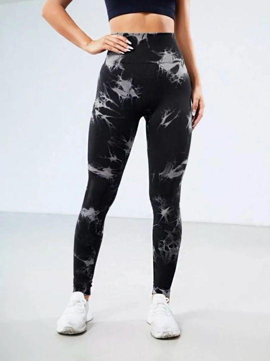 Леггинсы спортивные, лосины для фитнеса, Push-Up, Tie-dye, утягивающие, подчеркивает формы