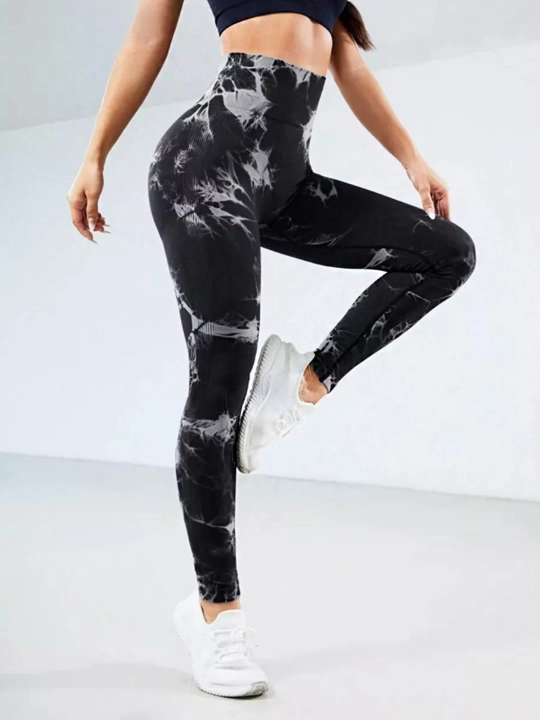 Леггинсы спортивные, лосины для фитнеса, Push-Up, Tie-dye, утягивающие, подчеркивает формы