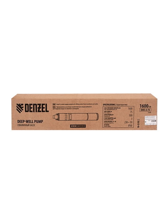 Quduq nasosi DENZEL DWS-3-75, diametri 3, 500W, 1600 litr/soat, bosim 75 m, vintli, 97250