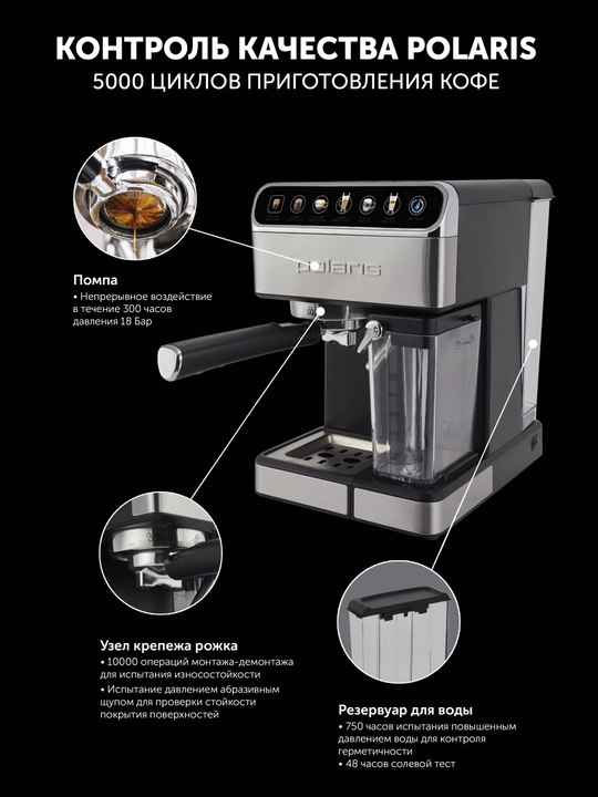 Кофеварка эспрессо Polaris PCM 1540 WIFI IQ Home нержавеющая сталь
