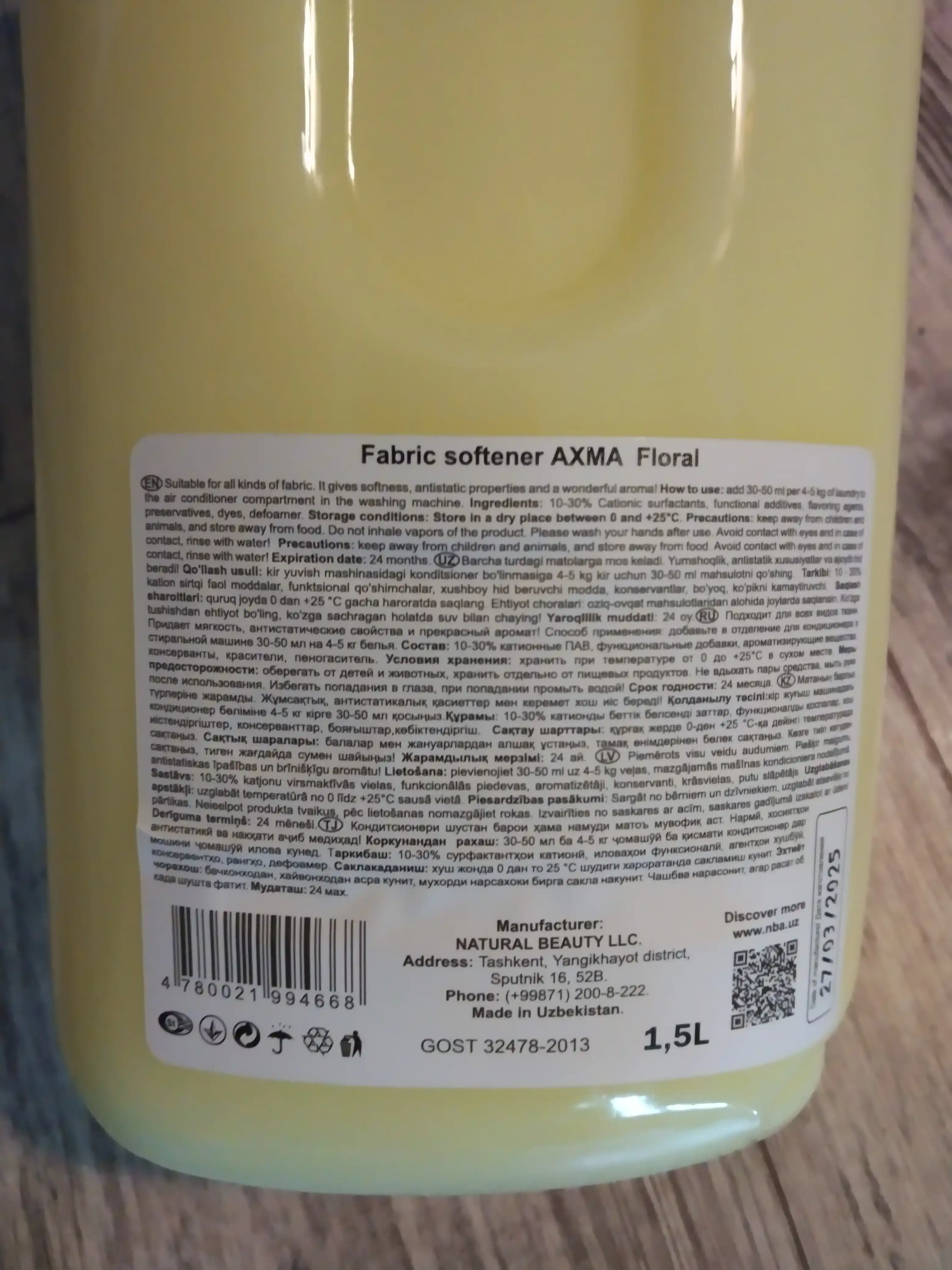 Ichki kiyimlar uchun AXMA Gul konditsioneri, 1,5 litr
