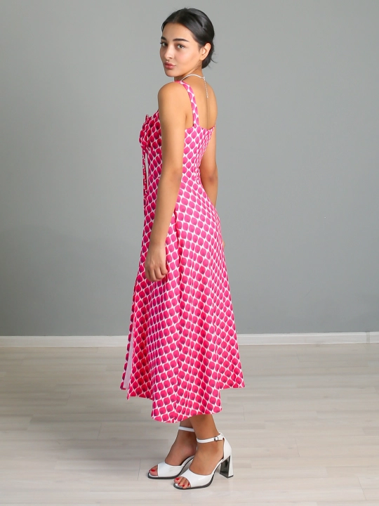 Платье трапеция миди с лифом на сборке и разрезом спереди, S-L