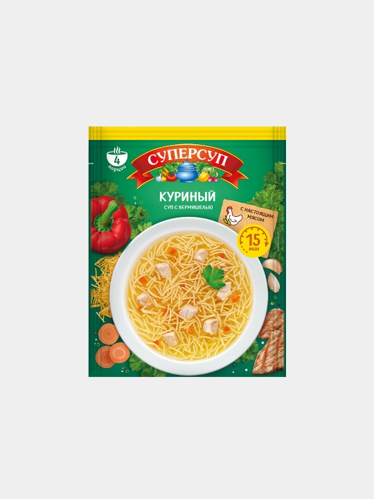 Суп быстрого приготовления Супер суп, звездочки и вермишель куриный, 70 г - 