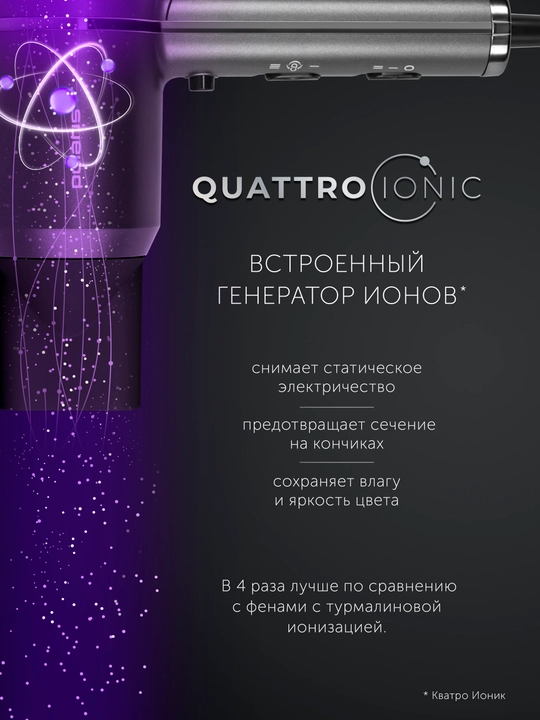 Фен для волос Polaris PHD 2044Ti Quattro Ionic профессиональный
