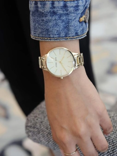 Женские часы Nine West — золотой браслет, шампань циферблат, кристаллы — RASULS-ACCENTE