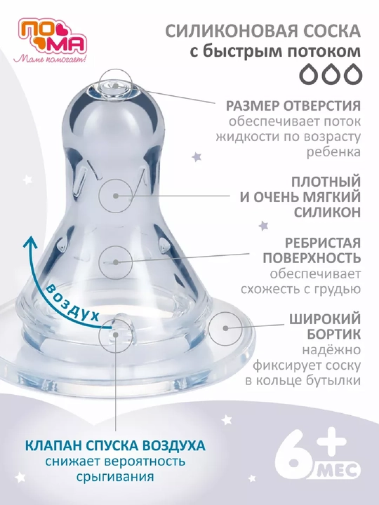 Keng og‘izli oziqlantirish butilkasi, 240 ml, 6+ oy, 1 dona