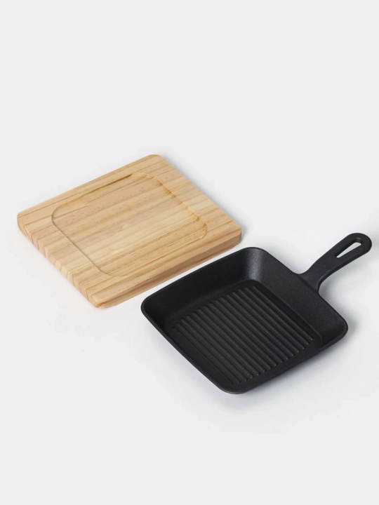 Yog'och stendli quyma chugun gril pan