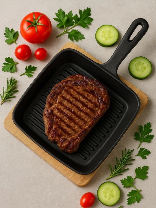 Yog'och stendli quyma chugun gril pan