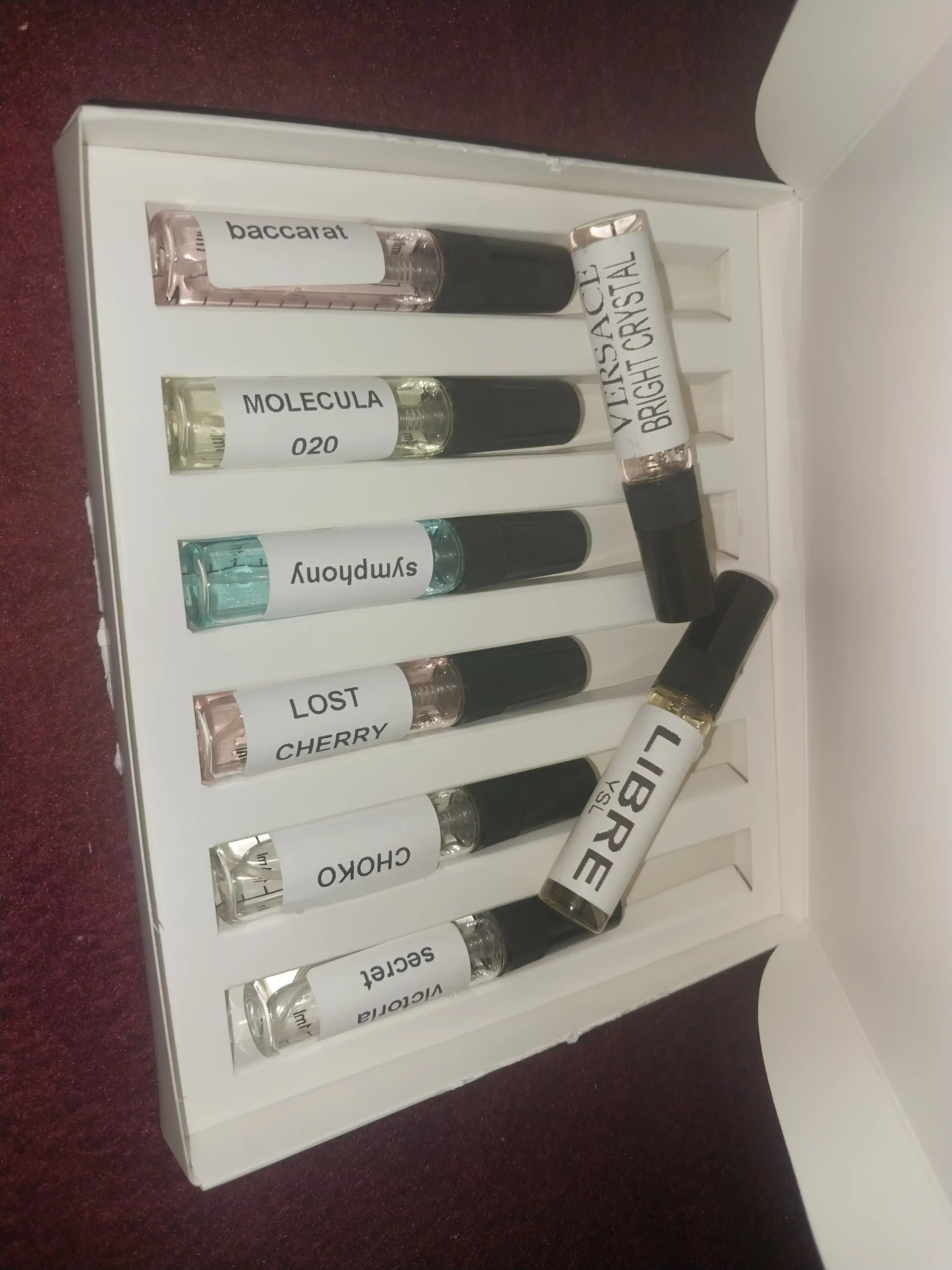 Ayollar uchun atir, Baccara, Molecula 020, Lost Cherry, Victoriya secret, choco, Symphony