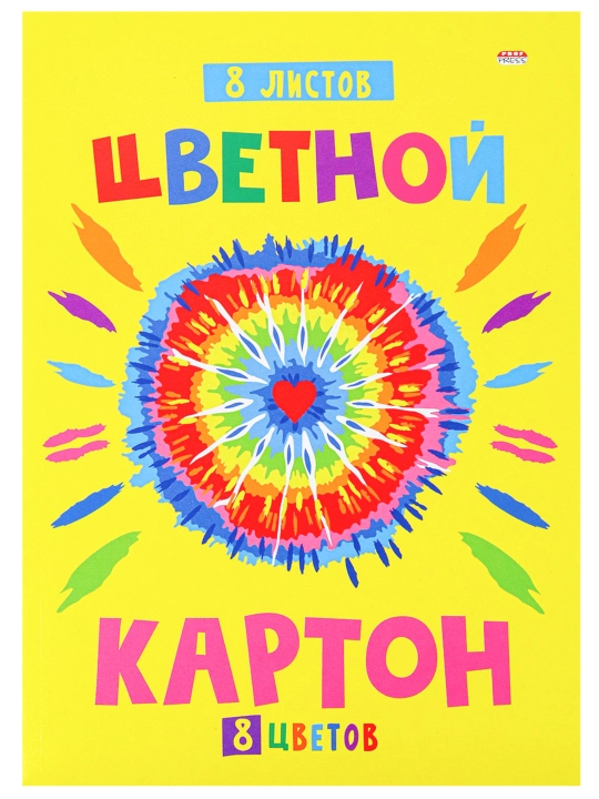 Цветной картон, А4, 8 листов, 8 цветов - 