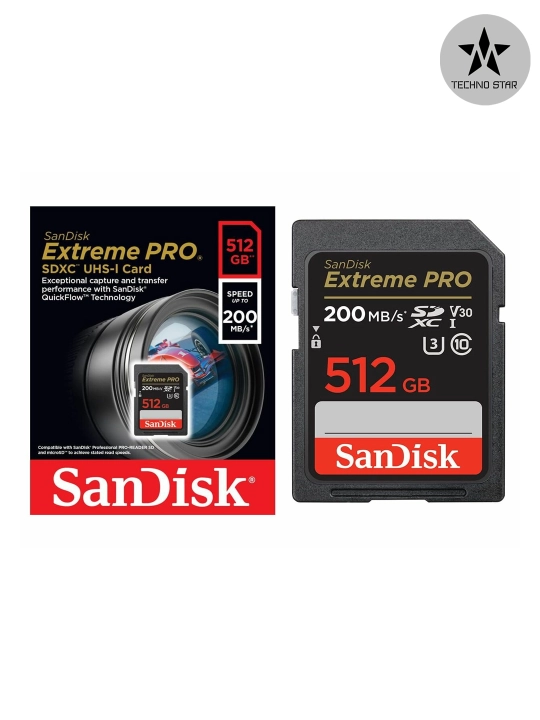 Sandisk Extreme Pro 512/256 GB hotira kartasi, UHS-I 200MB/s, U3 4K V30, fotoapparat uchun