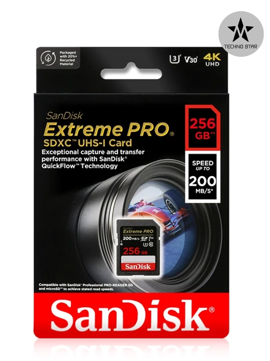 Sandisk Extreme Pro 512/256 GB hotira kartasi, UHS-I 200MB/s, U3 4K V30, fotoapparat uchun