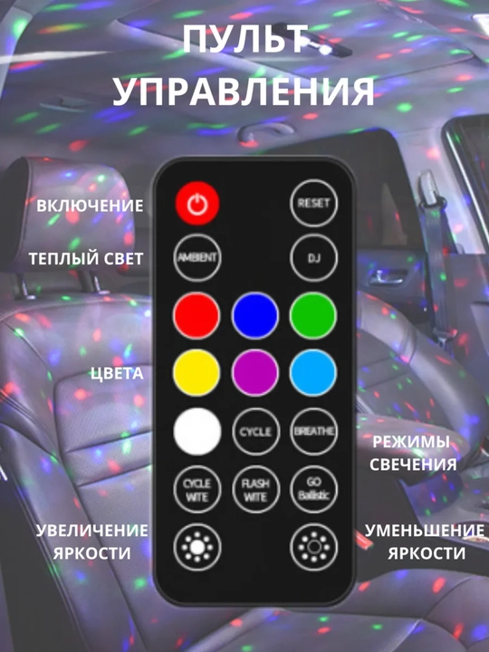 Avtomobil saloni uchun ko'p rangli yoritgich yulduzli osmon A16, rangli musiqa