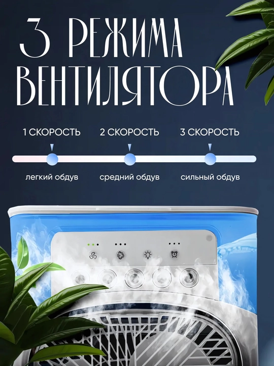 Портативный мини вентилятор-кондиционер,увлажнитель, очиститель и охладитель воздуха,3 в 1