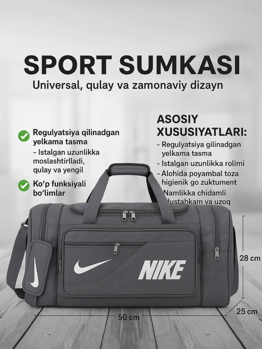 Sport sumka, eko koja ayollar va erkaklar uchun suv otkazmaydigan sumka