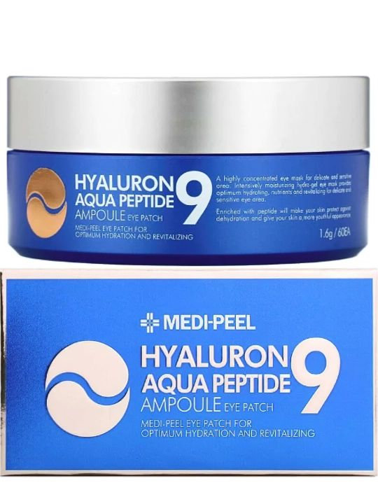 Ko'z uchun patchlar, MEDIPEEL+, Hyaluron Peptide 9, Aqua, Cica, Rose, Volume lifting, Dark benone, 60 dona