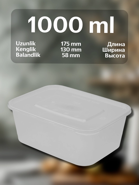 Bir martalik oziq-ovqat idishlari, plastik idishlari, (to'rtburchaklar), to'plam