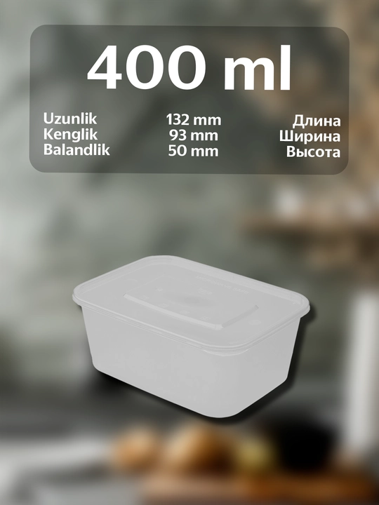 Bir martalik oziq-ovqat idishlari, plastik idishlari, (to'rtburchaklar), to'plam